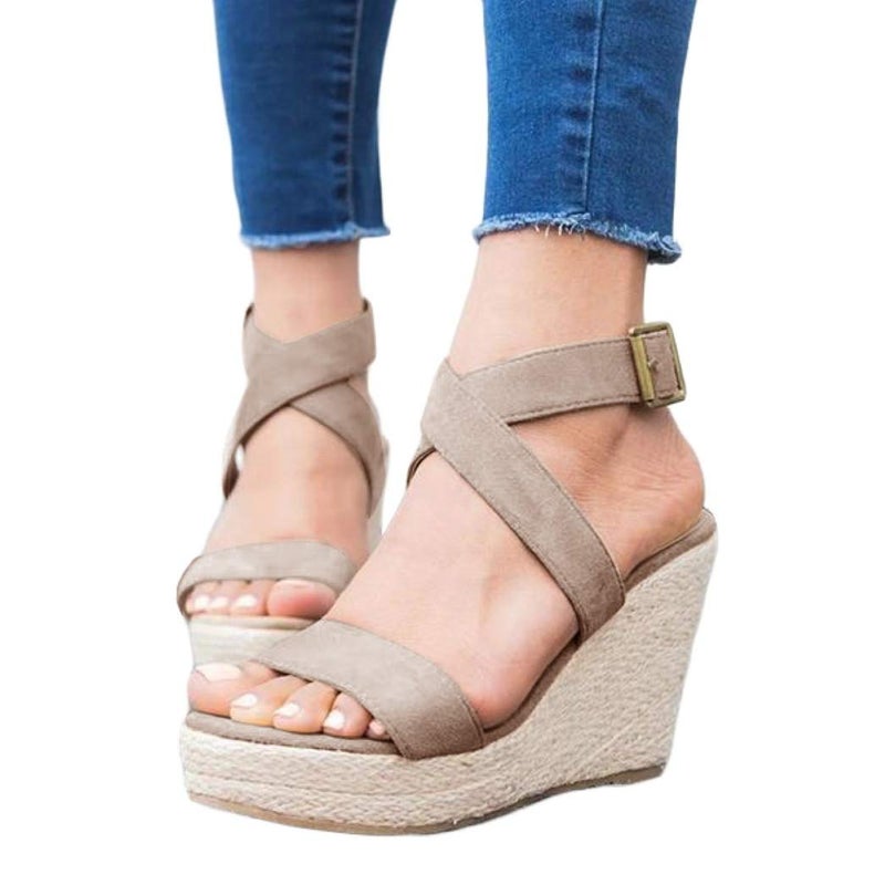 Coutgo Womens Wedge Platform Espadrille Cross Ankle Strap Slingback Open Toe Summer High Heel Casual Sandals - Image 1